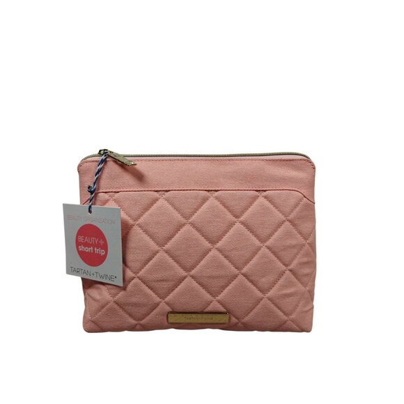 Tartan + Twine Pink Quilted Clutch Travel Organizer Makeup Bag NEW - Picture 1 of 8